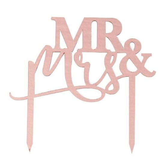 MojeParty Dekorace na dort Mr&Mrs akrylová Rose Gold 15 x 16 cm