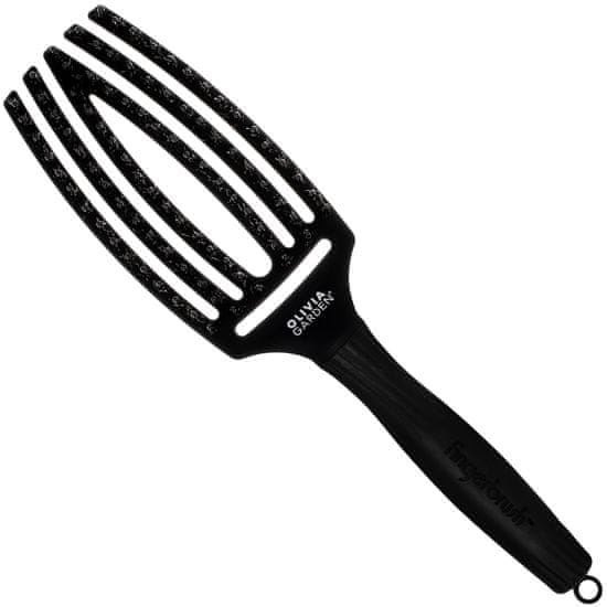 Olivia Garden Finger Brush - kartáč na rozčesávání a masáž, kančí štětiny, střední FULL BLACK