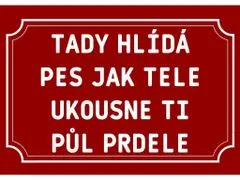 Cedule-Cedulky Plechová cedulka Tady hlídá pes jak tele