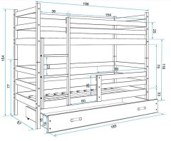 Importworld Dětská patrová postel Liběna - 2 osoby, 80x190 s úložným prostorem – Borovice, Bílá