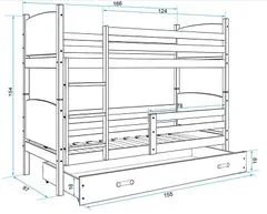 Importworld Dětská patrová postel Evžen - 2 osoby, 80x160 s úložným prostorem – Grafitová, Bílá