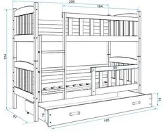 Importworld Dětská patrová postel Karla - 2 osoby, 90x200 s úložným prostorem – Borovice, Zelená