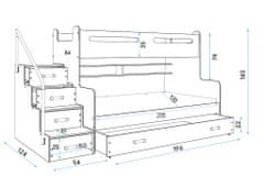 Importworld Dětská patrová postel Romana 3 - 3 osoby – bílá 200x120,