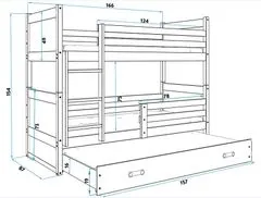 Importworld Dětská patrová postel Bohumír - 3 osoby, 80x160 s výsuvnou přistýlkou – Bílá, Zelená