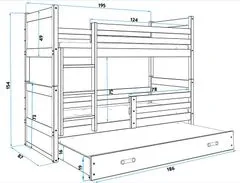 Importworld Dětská patrová postel Bohumír - 3 osoby, 80x190 s výsuvnou přistýlkou – Bílá, Bílá