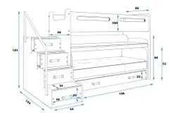 Importworld Dětská patrová postel Romana 1 - 3 osoby – bílá - růžová, 80x200 s přistýlkou