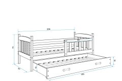 Importworld Dětská postel Karla - 2 osoby, 90x200 s výsuvnou přístýlkou – Borovice, Grafit