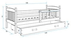 Importworld Dětská postel Karla - 1 osoba, 80x190 s úložným prostorem – Borovice, Bílá