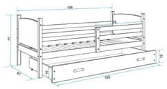 Importworld Dětská postel Evžen - 1 osoba, 80x190 s úložným prostorem – Grafit Bílá