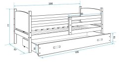 Importworld Dětská postel Evžen - 1 osoba, 90x200 s úložným prostorem – Borovice, Bílá