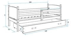 Importworld Dětská postel Evžen - 1 osoba, 90x200 s úložným prostorem – Borovice, Grafit