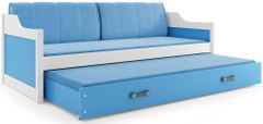 Importworld Dětská postel Josef - 2 osoby, 80x190 s výsuvnou přistýlkou – Bílá, Modrá