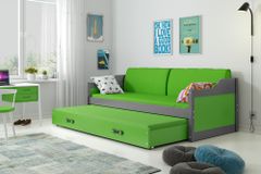 Importworld Dětská postel Josef - 2 osoby, 80x190 s výsuvnou přistýlkou – Grafit, Zelená