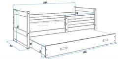 Importworld Dětská postel Bohumír - 2 osoby, 90x200 s výsuvnou přistýlkou – Bílá, Grafit