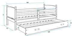 Importworld Dětská postel Evžen - 2 osoby, 80x190 s výsuvnou přistýlkou – Grafit, Bílá