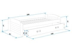 Importworld Dětská postel Moni - 2 osoby, 90x200 s výsuvnou přístýlkou – Grafit, Bílá