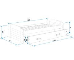 Importworld Dětská postel Moni - 2 osoby, 90x200 s výsuvnou přístýlkou – Grafit, Grafit