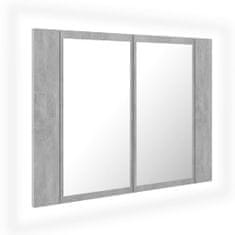 Greatstore LED koupelnová skřínka se zrcadlem betonově šedá 60x12x45 cm