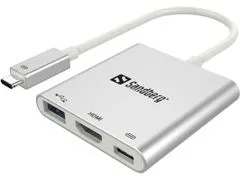 Sandberg Mini USB-C HUB, HDMI+USB, stříbrný