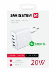 SWISSTEN síťový adaptér 4x usb 4a 20w bílý