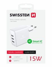 SWISSTEN síťový adaptér 3x usb 3a 15w bílý