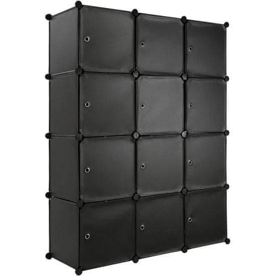 tectake Variabilní regálový systém s 12 boxy s dvířky 112x37x148cm - černá