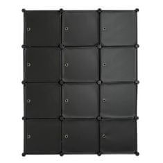tectake Variabilní regálový systém s 12 boxy s dvířky 112x37x148cm - černá