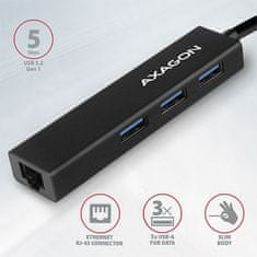 HMA-GL3A, USB 3.2 Gen 1 hub, porty 3x USB-A + Gigabit Ethernet, kovový, kabel USB-A 20cm