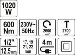 YATO ELEKTRICKÝ NÁŘADÍ YATO 1020 W 1/2 "600