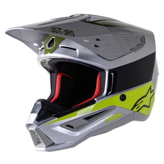 Alpinestars přilba S-M5 2022 Bond silver/fluo glossy černo-žluto-zeleno-stříbrná