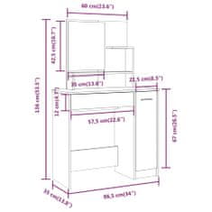 Greatstore Toaletní stolek se zrcadlem hnědý dub 86,5 x 35 x 136 cm