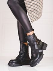 Amiatex Trendy dámské černé kotníčkové boty na plochém podpatku + Ponožky Gatta Calzino Strech, černé, 37