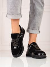 Amiatex Stylové dámské černé tenisky bez podpatku + Ponožky Gatta Calzino Strech, černé, 36