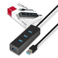 HUE-S2BL, 4x USB 3.0 CHARGING hub, micro USB nap. konektor, kabel USB-A 1.2m