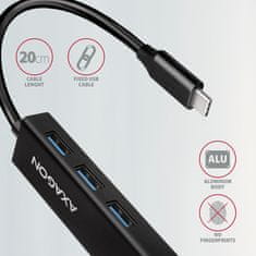 HMC-GL3A, USB 3.2 Gen 1 hub, porty 3x USB-A + Gigabit Ethernet, kovový, kabel USB-C 20cm