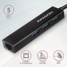 HMC-GL3A, USB 3.2 Gen 1 hub, porty 3x USB-A + Gigabit Ethernet, kovový, kabel USB-C 20cm