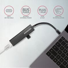 HMC-GL3A, USB 3.2 Gen 1 hub, porty 3x USB-A + Gigabit Ethernet, kovový, kabel USB-C 20cm