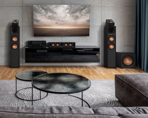  kvalitní elegantní subwoofer klipsch r-101sw z MDF vysoce kvalitní zvuk skvělý výkon zadní bassreflex pro silné basy moderní design 