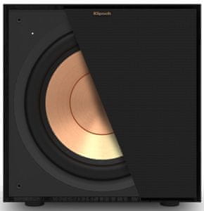 kvalitní elegantní subwoofer klipsch r-101sw z MDF vysoce kvalitní zvuk skvělý výkon zadní bassreflex pro silné basy moderní design