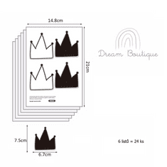 Funlife Samolepky do dětského pokoje černobílé korunky 6 x 7 cm