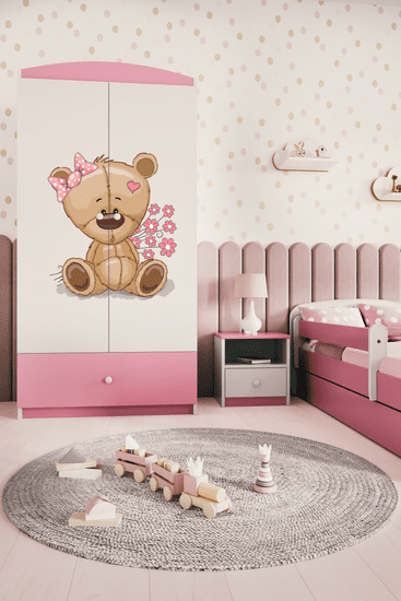 Kocot kids Dětská skříň Babydreams 90 cm méďa s kytičkami růžová