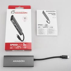 AXAGON HMC-5G2, USB 10Gb/s hub, porty 2x USB-A, 2x USB-C, HDMI 4k/60, PD 100W, kabel USB-C 13cm