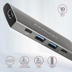 AXAGON HMC-5G2, USB 10Gbps hub, porty 2x USB-A, 2x USB-C, HDMI 4k/60, PD 100W, kabel USB-C 13cm