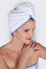 Horavia Wellness turban MaryBerry do sauny, bílý s modrým lemem