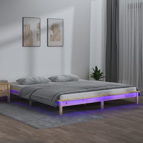 Vidaxl Rám postele s LED světlem 140 x 190 cm masivní dřevo