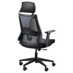 STEMA Otočná ergonomická kancelářská židle OLTON H pro domácnost i kancelář. Má nylonovou základnu, zdvih třídy 4, měkká kolečka, opěrku hlavy a nastavitelnou bederní opěrku. Barva černá/šedá.