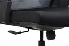 STEMA Otočná ergonomická kancelářská židle OLTON H pro domácnost i kancelář. Má nylonovou základnu, zdvih třídy 4, měkká kolečka, opěrku hlavy a nastavitelnou bederní opěrku. Barva černá/šedá.