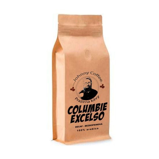 JOHNNY COFFEE ZRNKOVÁ KÁVA COLUMBIE, bezkofeinová, 100% ARABICA, středně pražená. 250g