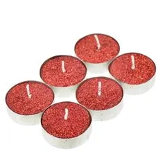 Dommio Čajové svíčky s červeným glitrem - 6 ks