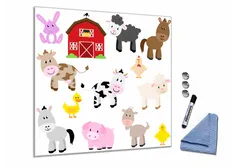 Glasdekor Skleněná magnetická tabule dětská malovaná farma - Tvar: Čtverec, Rozměr skleněné grafické tabule: 40x40